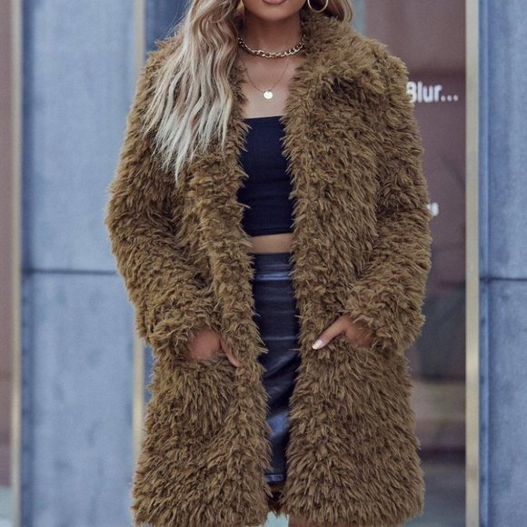 teddy faux fur coat fall winter chic brown - Picture 6 of 7
